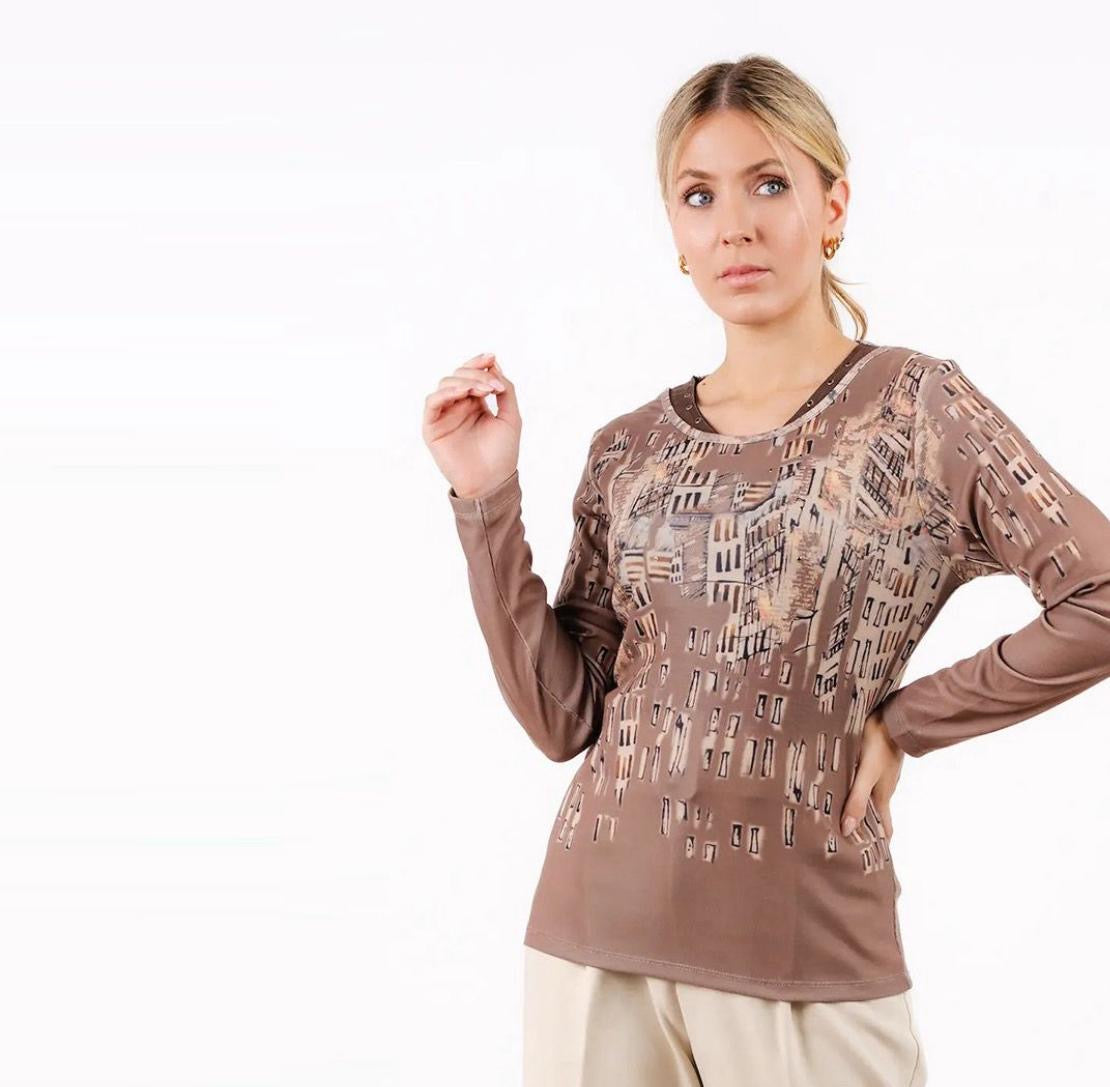 Malha fina em algodão castanha