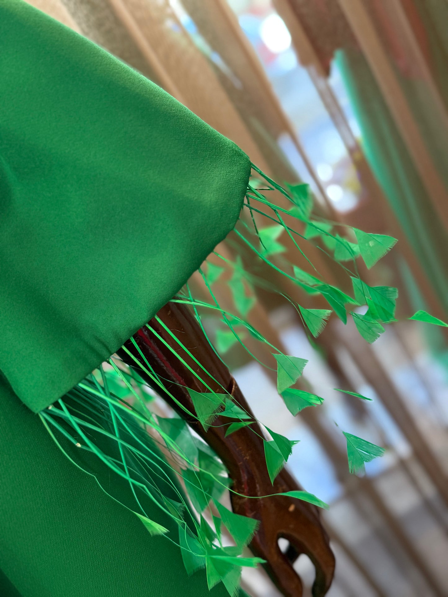 Vestido Verde com penas nos braços