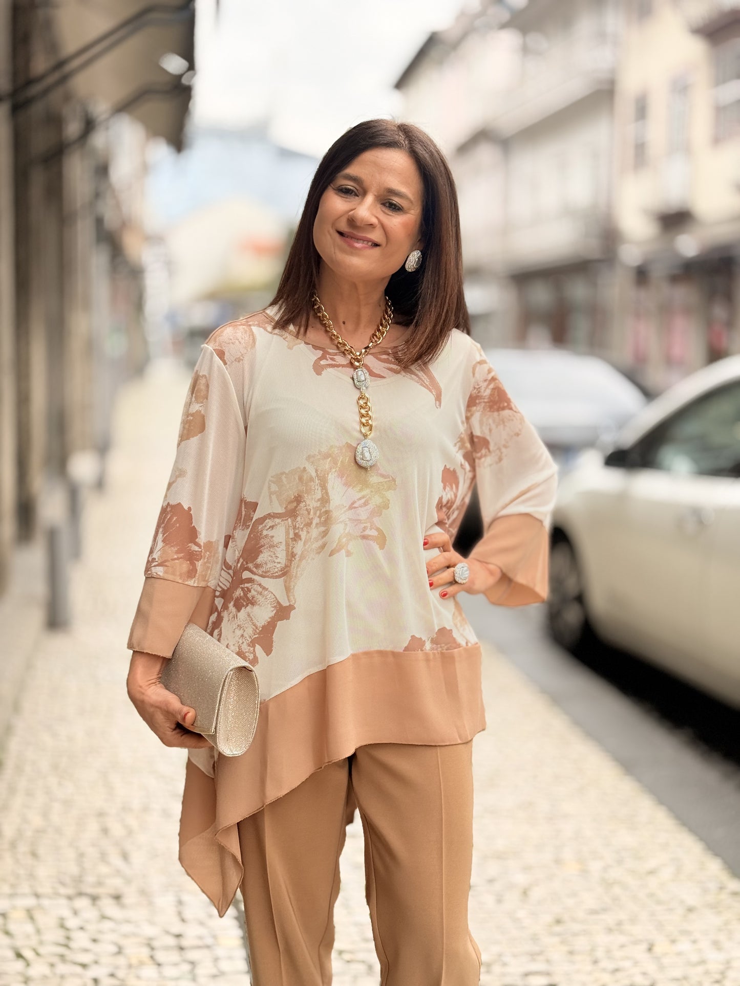 Top e túnica estampada
