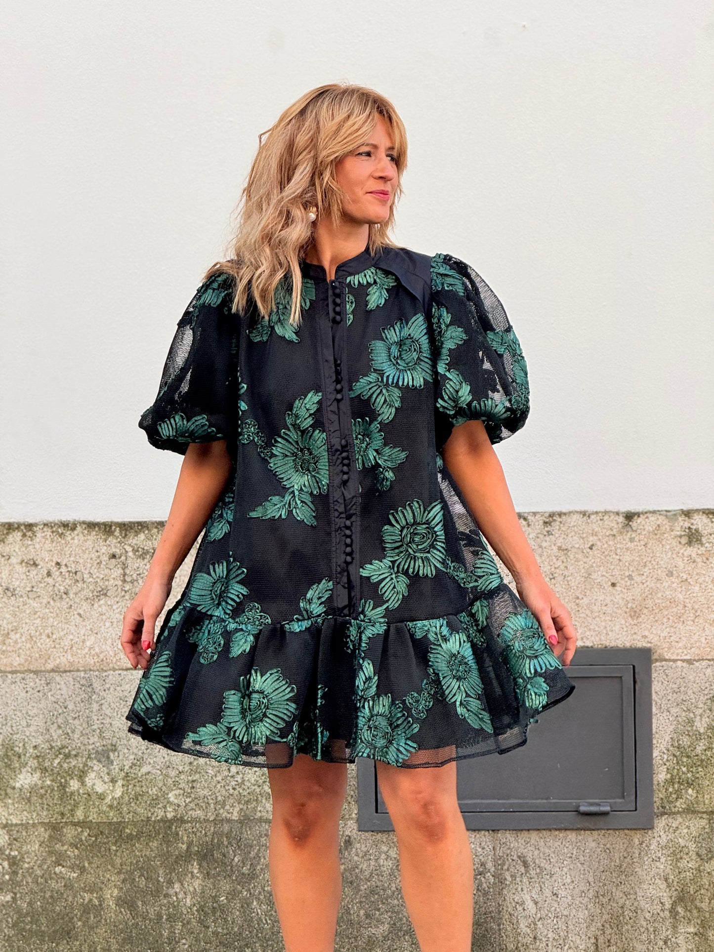 Vestido em rede com bordados