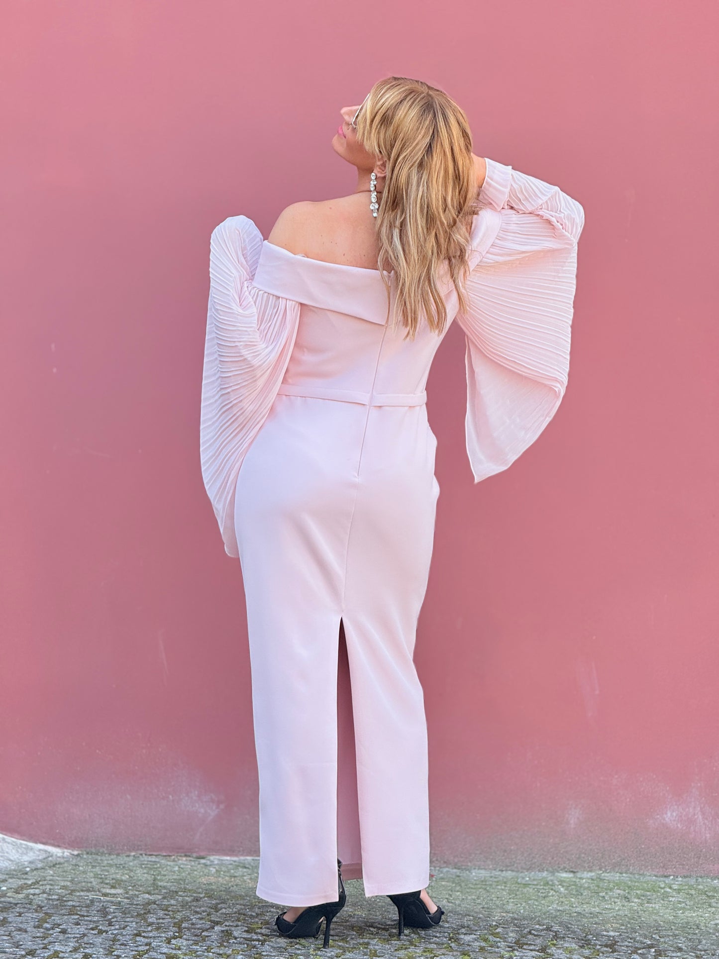 Vestido mangas plissadas