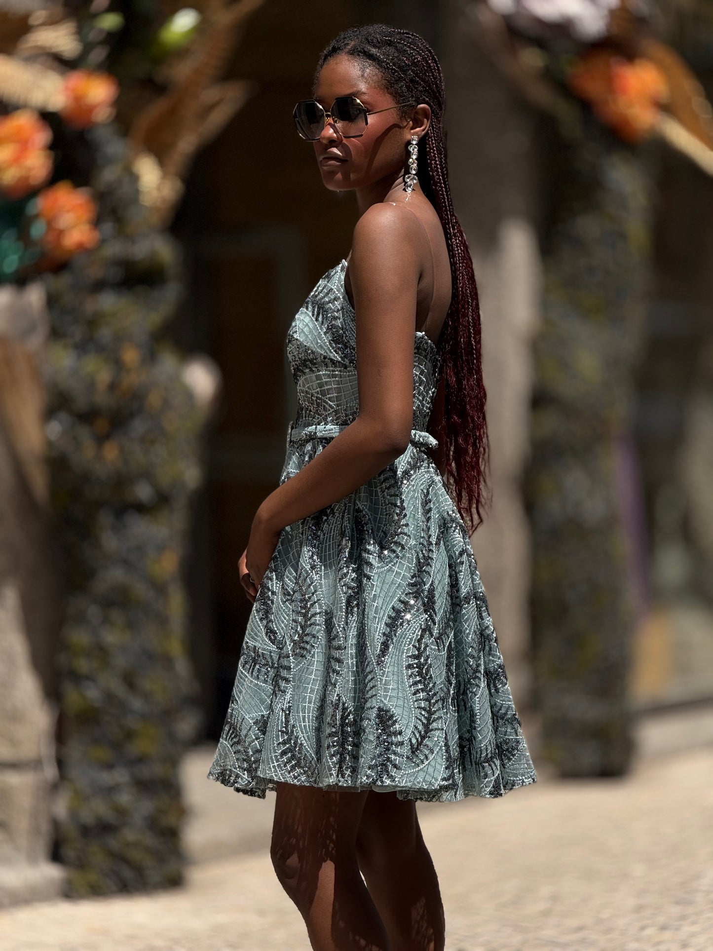 Vestido tecido texturado com cinto