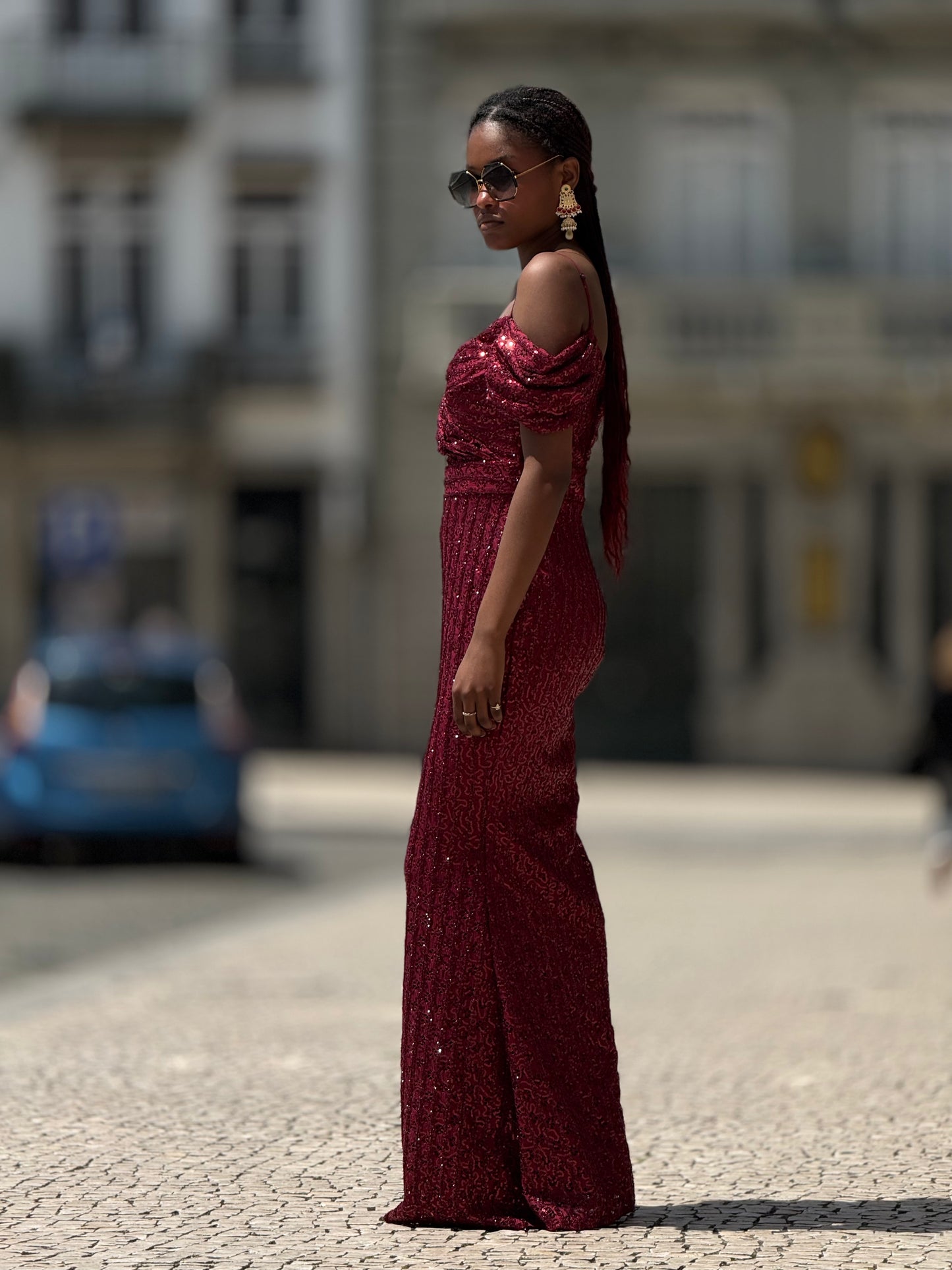 Vestido sereia com bordado e lantejoula