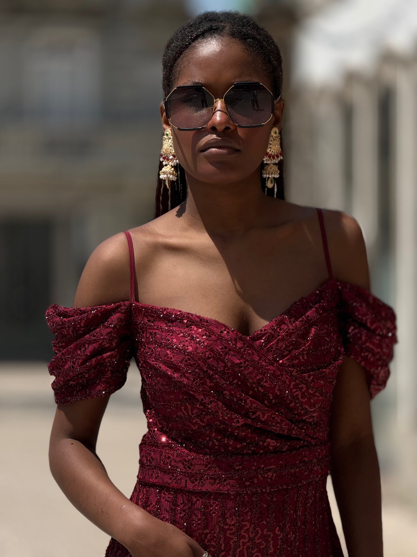 Vestido sereia com bordado e lantejoula