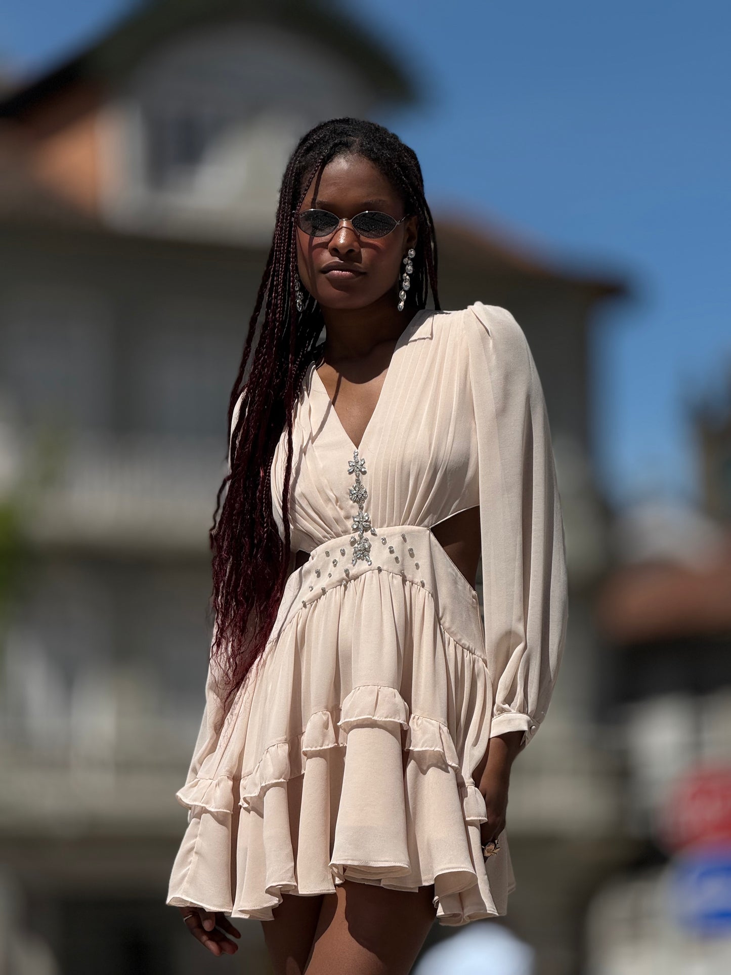 Vestido chiffon e brilho