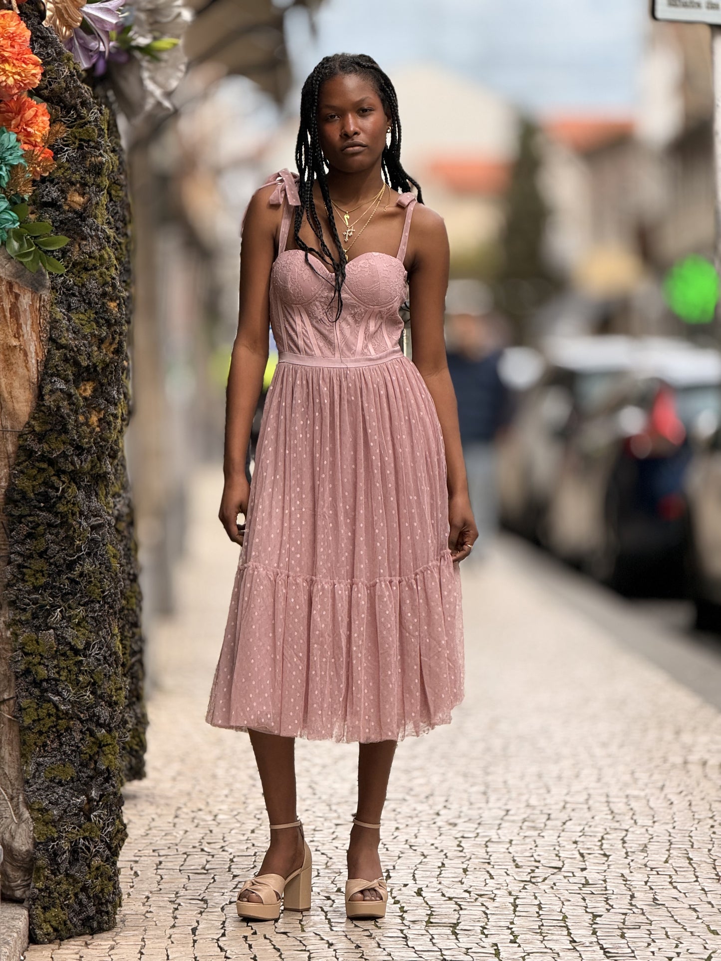 Vestido tule de pintas