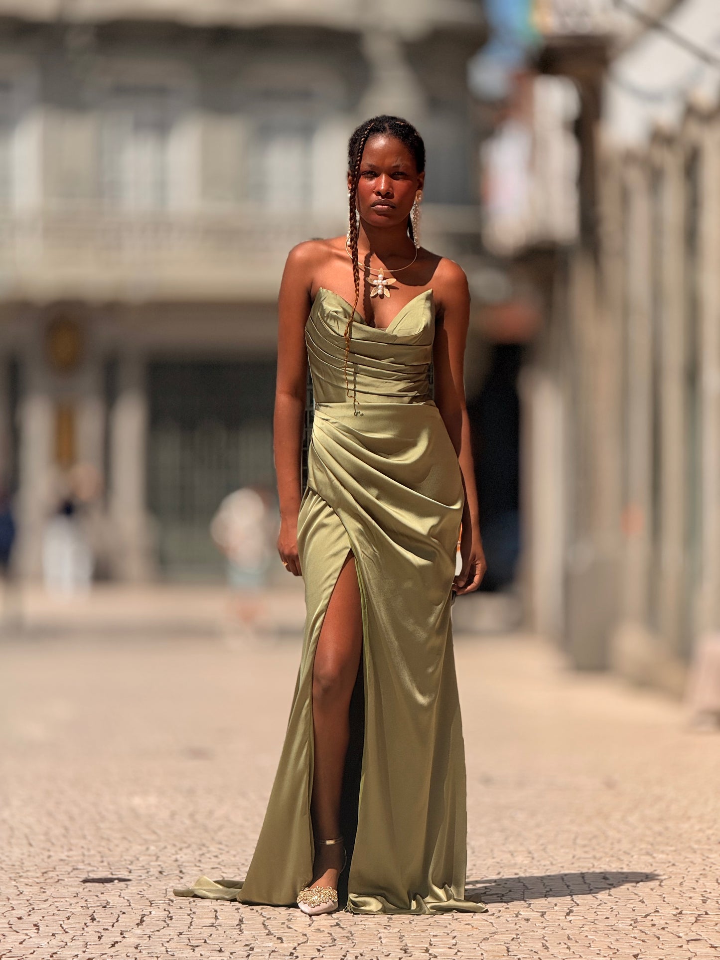 Vestido cai-cai olive