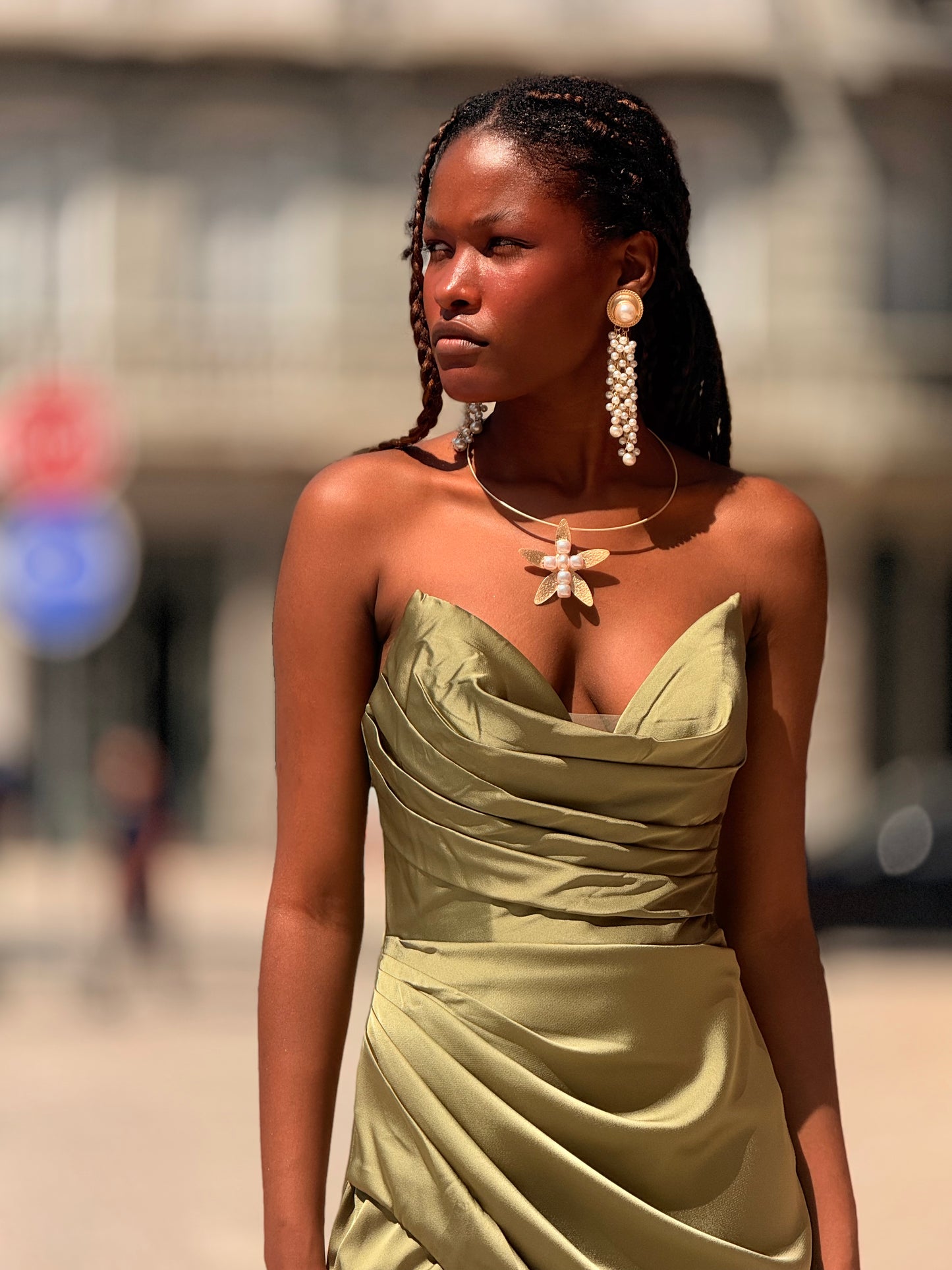 Vestido cai-cai olive