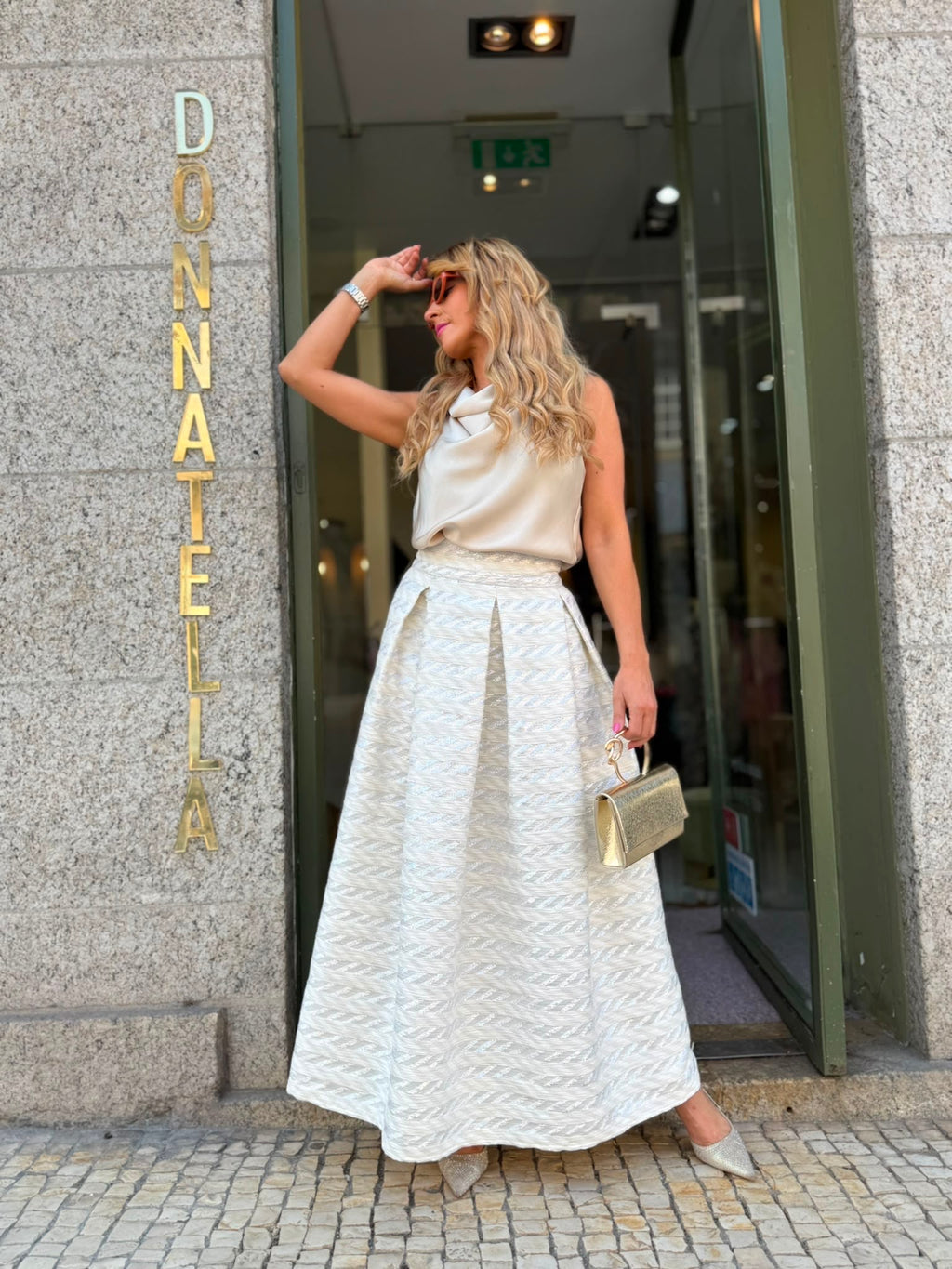 SAIA MIDI PRATEADA ELEGANCE