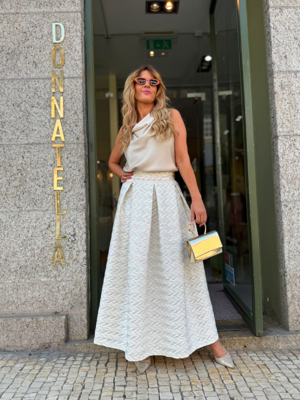 SAIA MIDI PRATEADA ELEGANCE