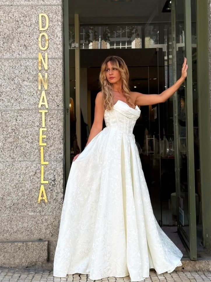 VESTIDO LONGO BRANCO JACQUARD