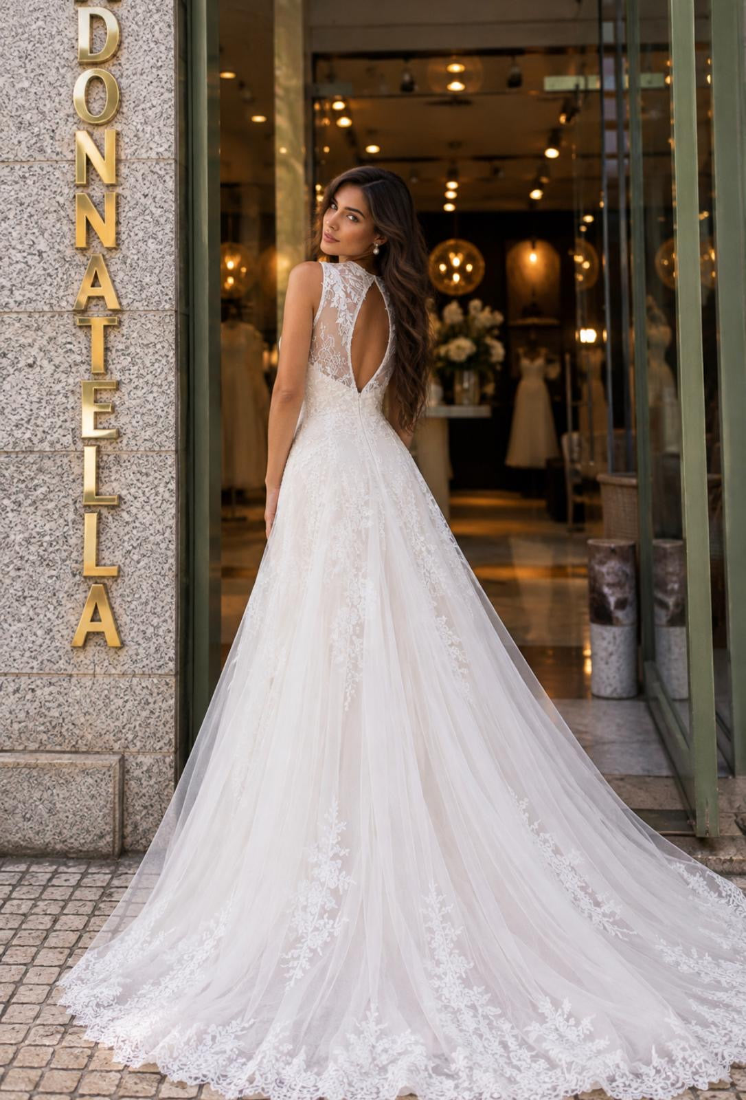 VESTIDO COM DECOTE EM V E ALÇAS DE RENDA