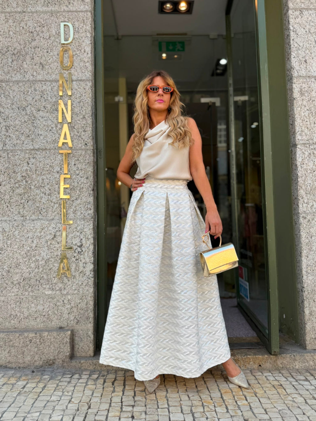 SAIA MIDI PRATEADA ELEGANCE