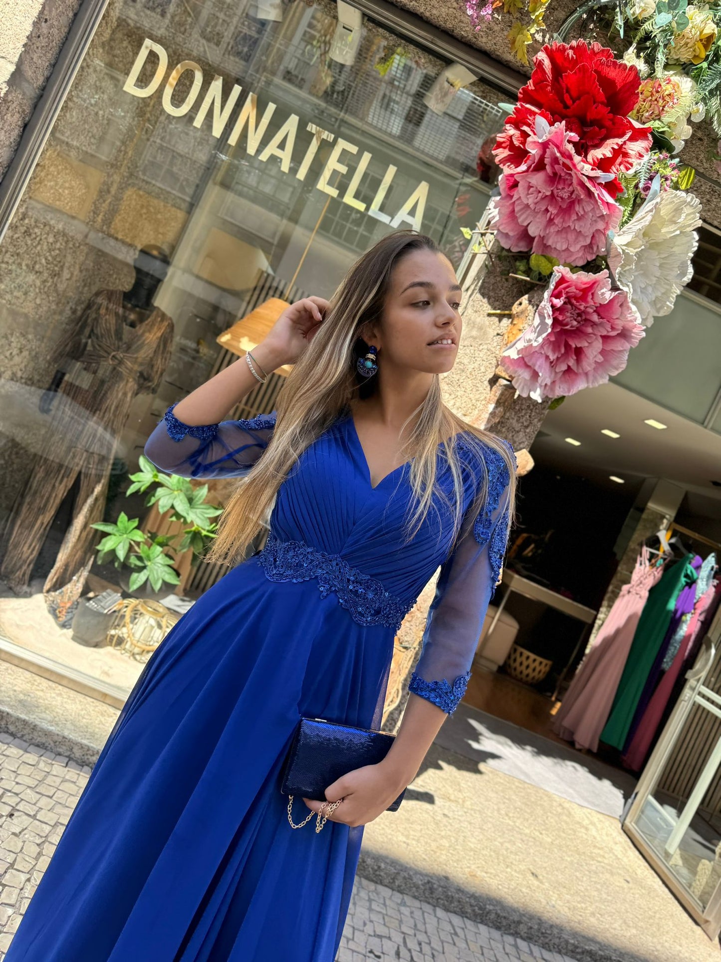 Vestido renda de manga