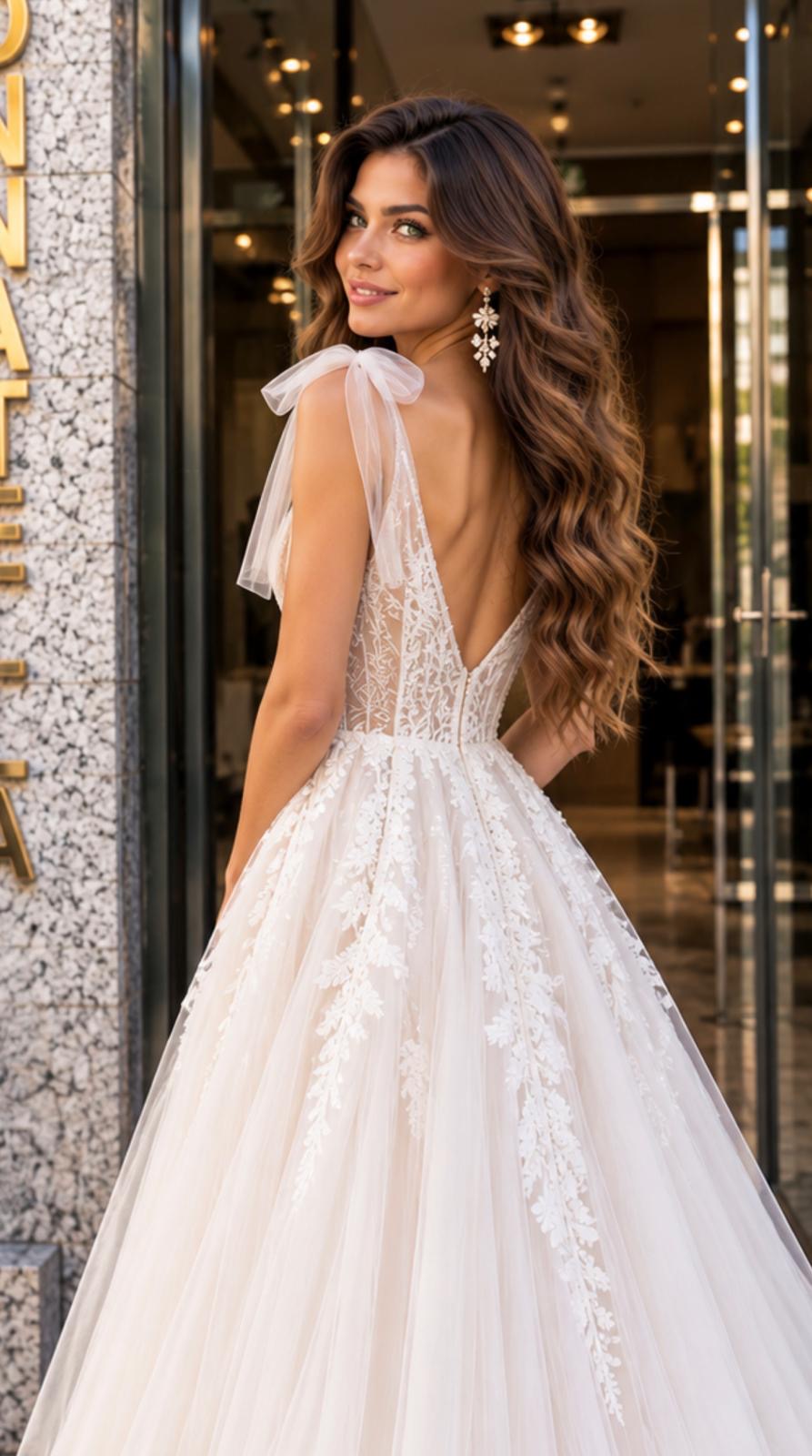 VESTIDO EM TULE COM LAÇOS NOS OMBROS