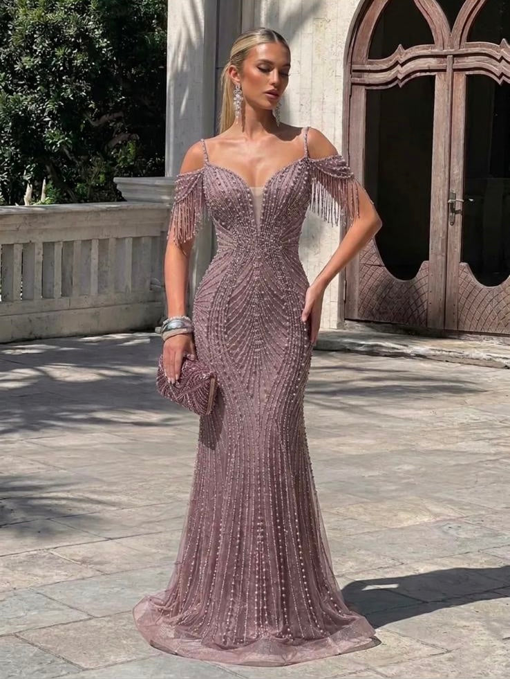 VESTIDO BRILHOS EM ROSA VELHO