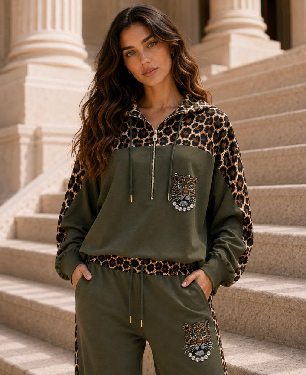 CONJUNTO VERDE COM ANIMAL PRINT