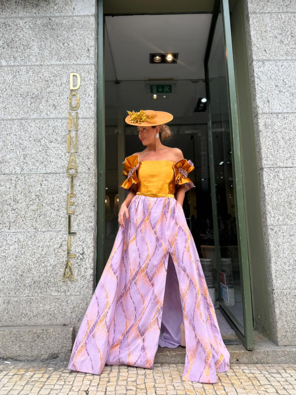 VESTIDO BICOLOR DOURADO E LILÁS