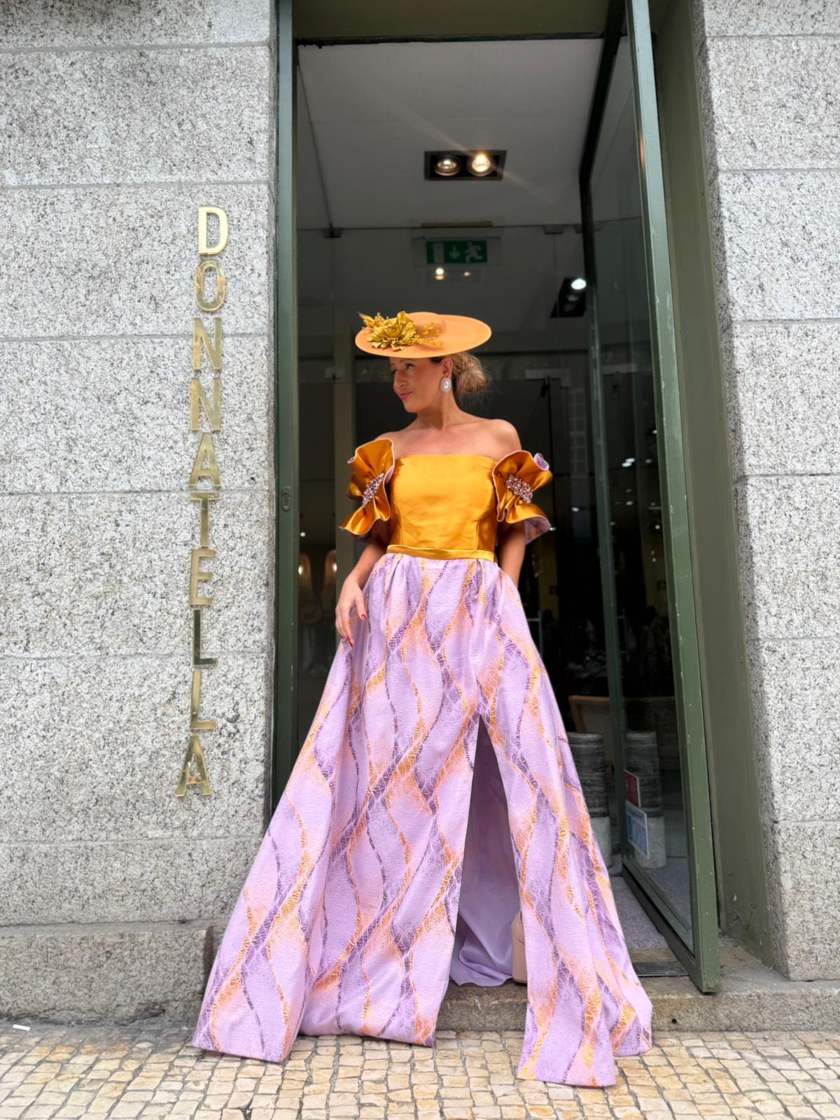 VESTIDO BICOLOR DOURADO E LILÁS