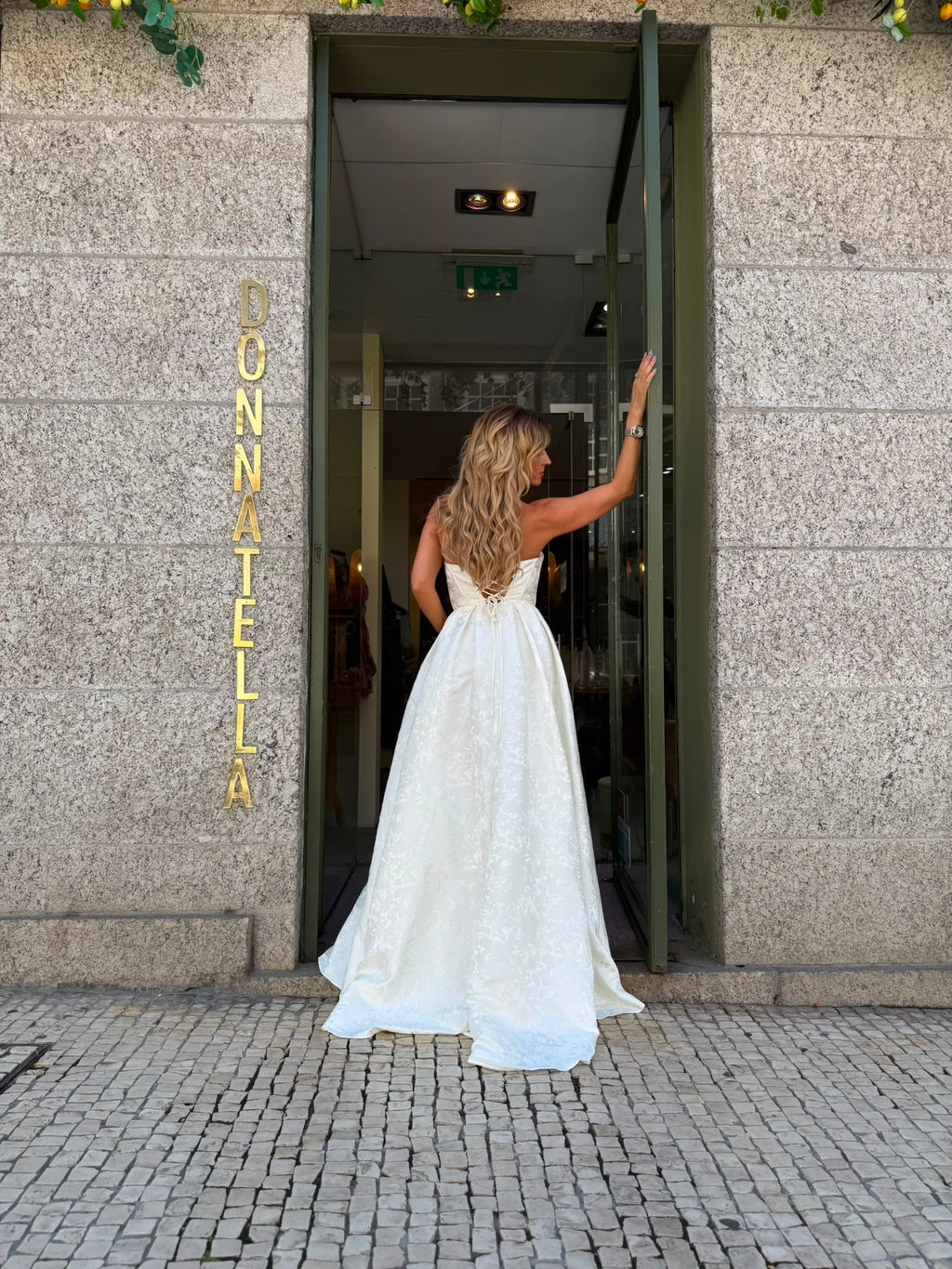 VESTIDO LONGO BRANCO JACQUARD