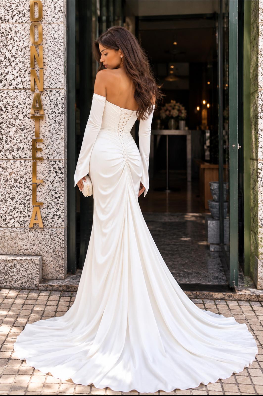 VESTIDO SEREIA DRAPEADO COM OMBROS ABERTOS