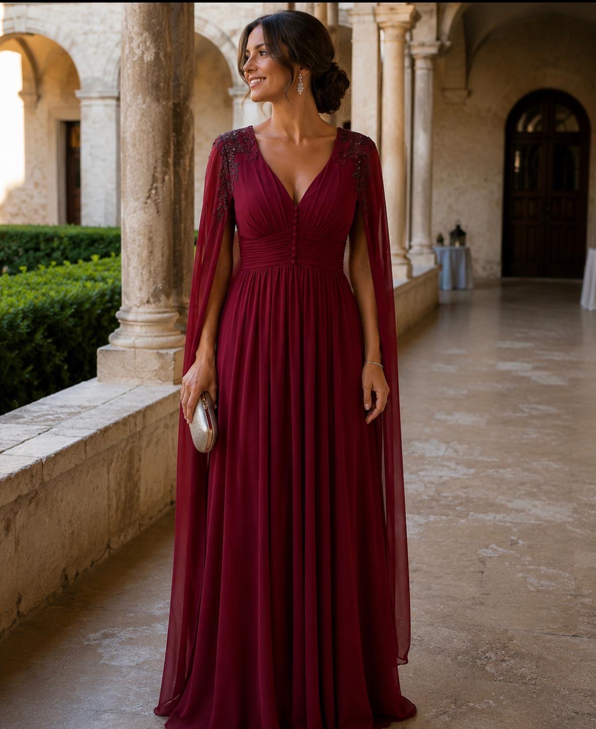 VESTIDO VERMELHO MANGA CAPA