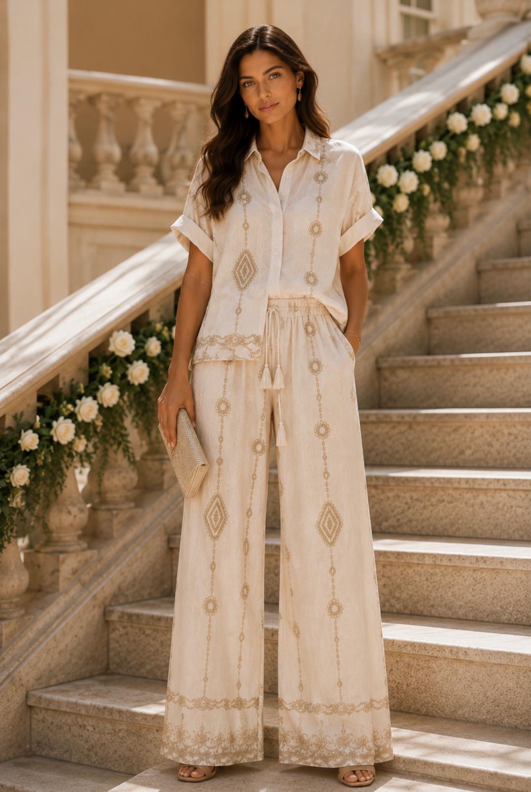 CONJUNTO LINHO COM BORDADO DOURADO ELEGANCE