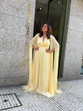 VESTIDO CETIM COM MANGAS CAPA