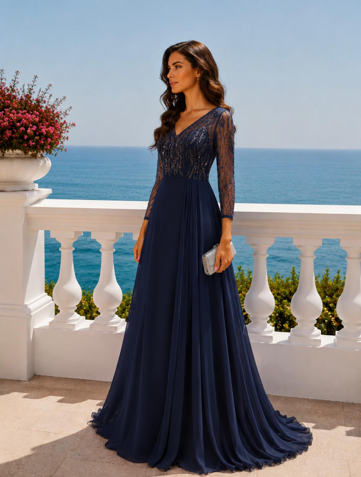 VESTIDO AZUL MARINHO COM MANGAS