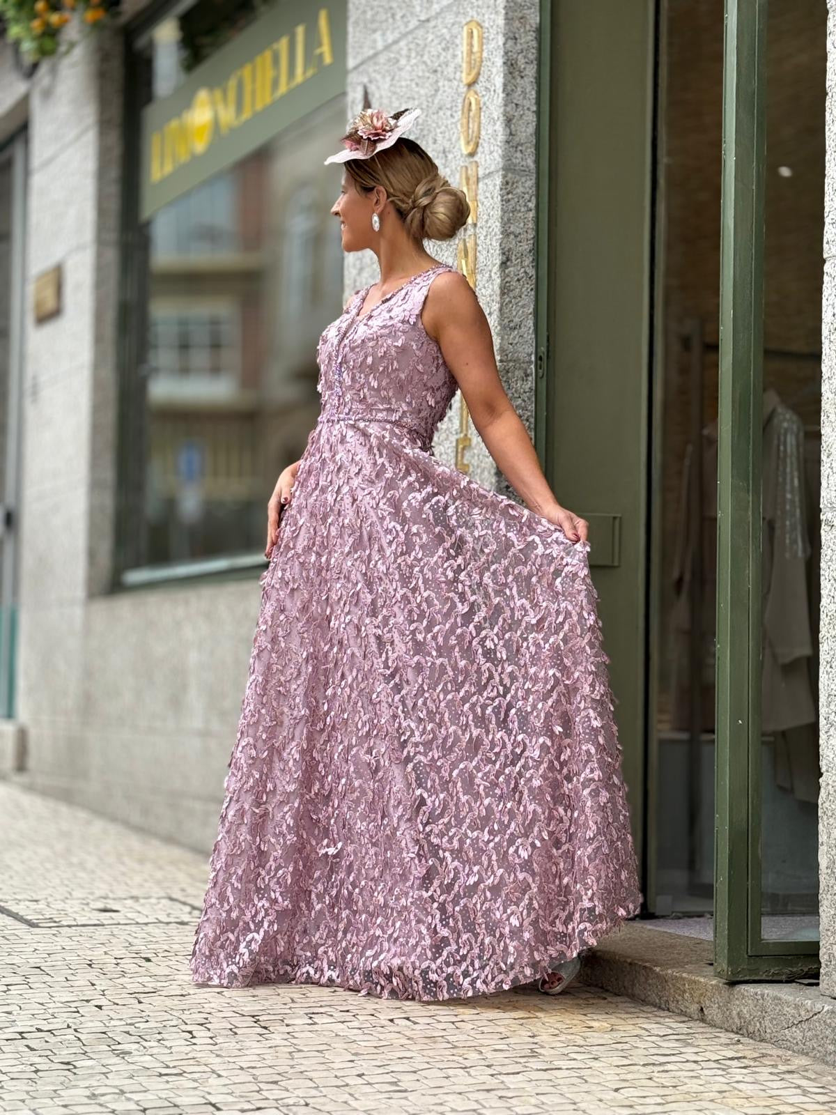 VESTIDO ROSA TEXTURIZADO