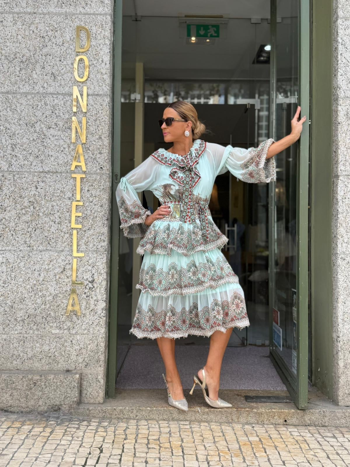 VESTIDO ESTAMPADO VERDE ÁGUA