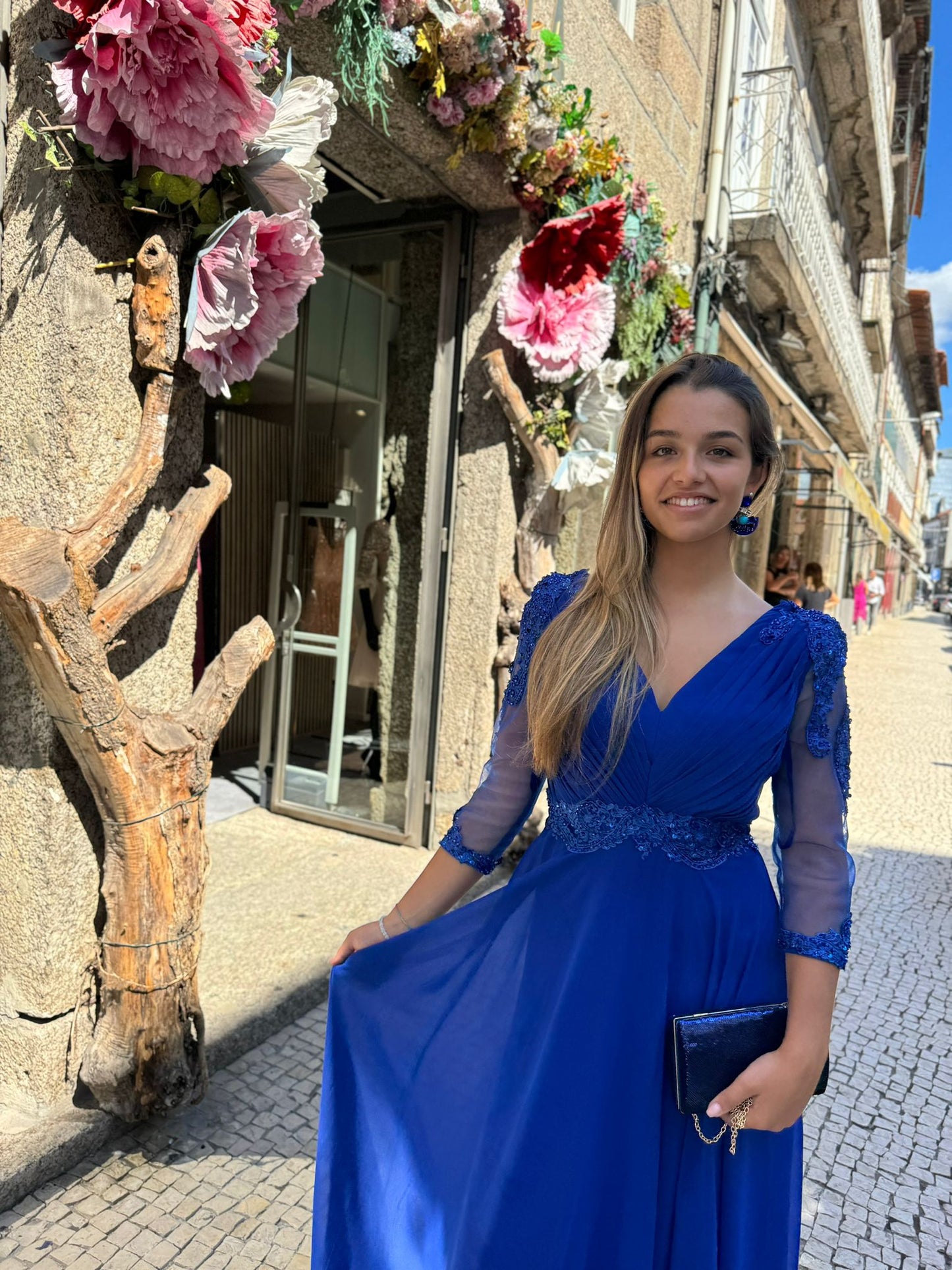 Vestido renda de manga
