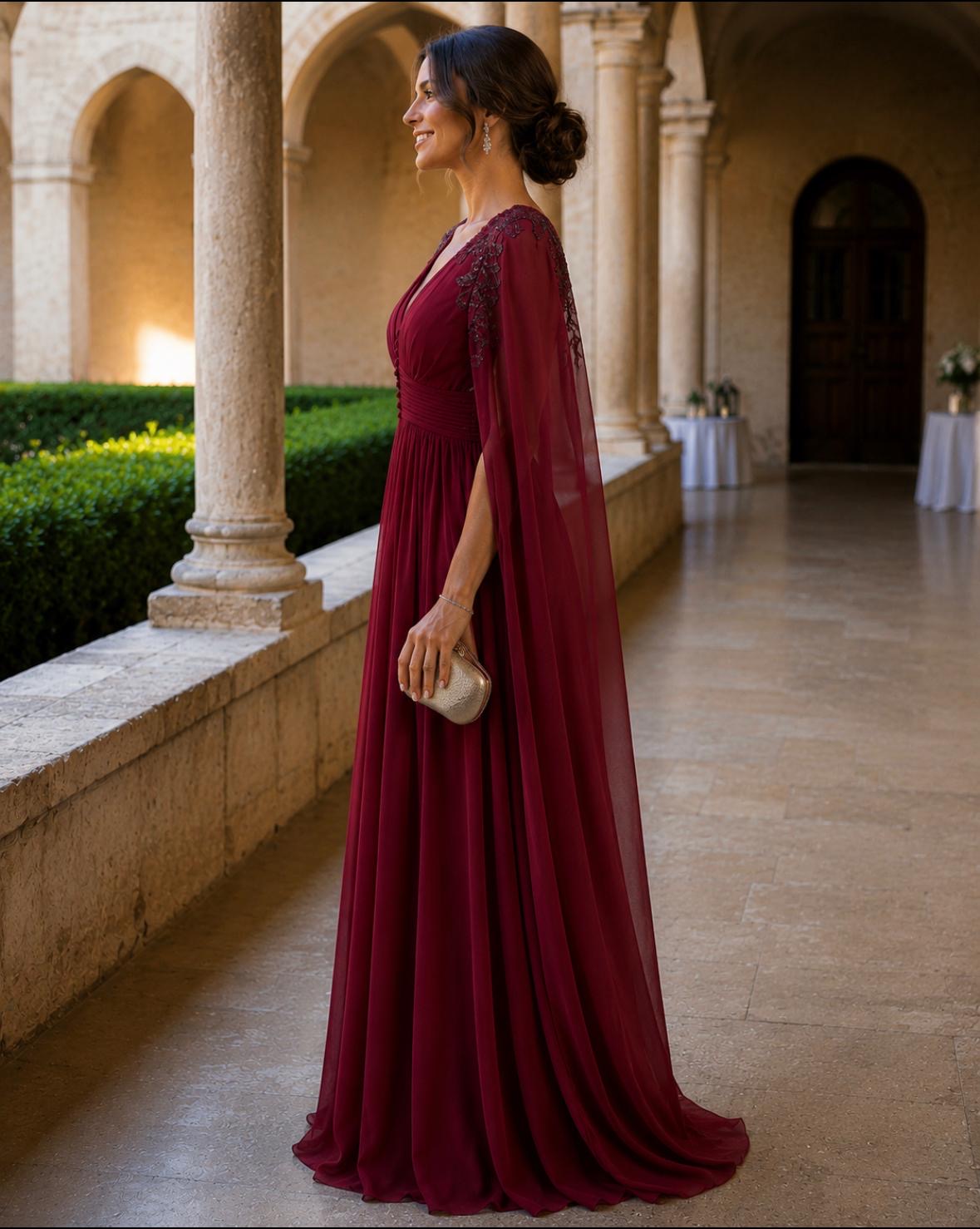 VESTIDO VERMELHO MANGA CAPA