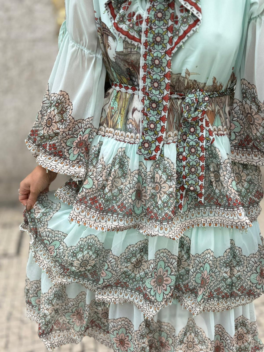 VESTIDO ESTAMPADO VERDE ÁGUA