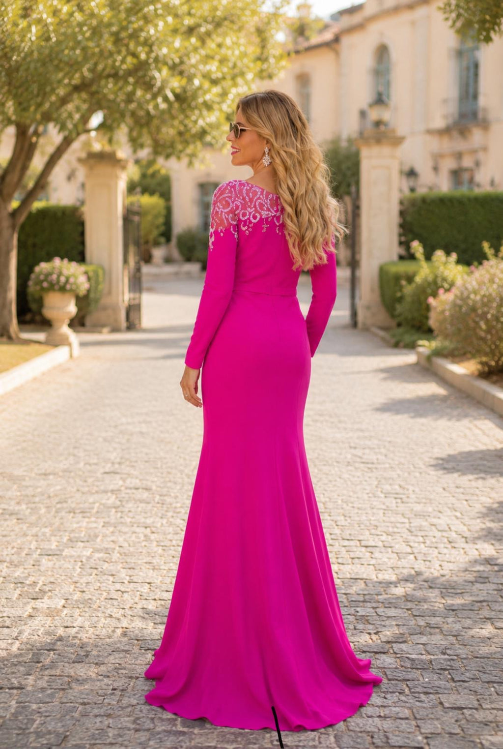 VESTIDO ROSA DE MANGA COMPRIDA
