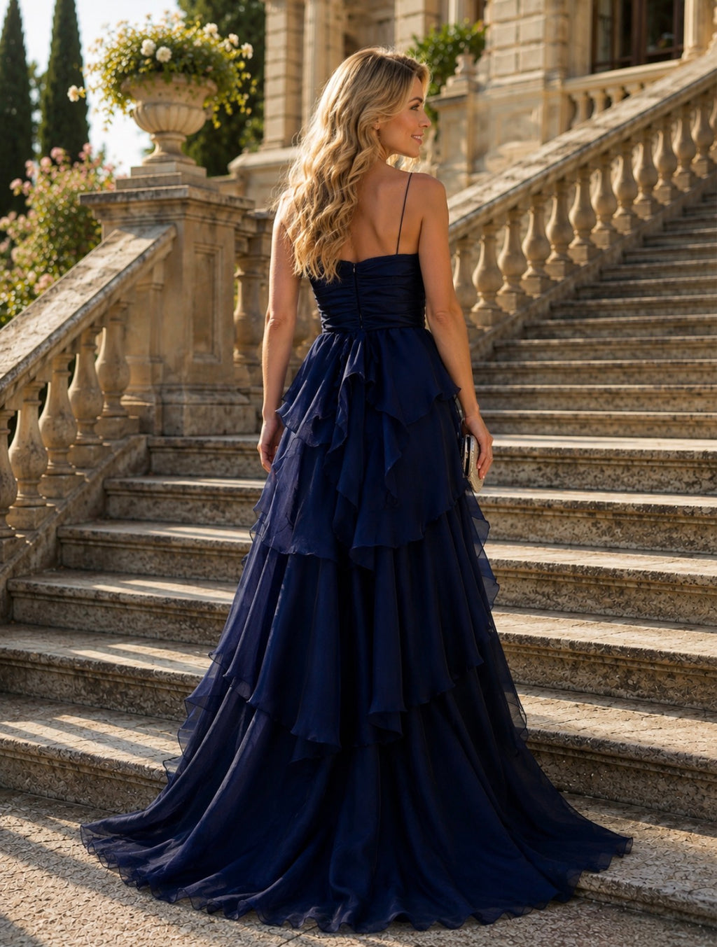VESTIDO AZUL MARINHO FOLHOS