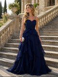 VESTIDO AZUL MARINHO FOLHOS