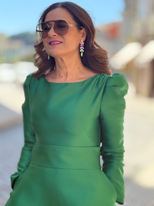 Vestido midi de manga longa verde