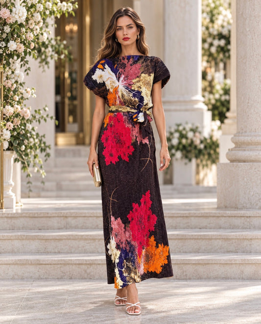 Vestido Longo Multicolor com Cinto