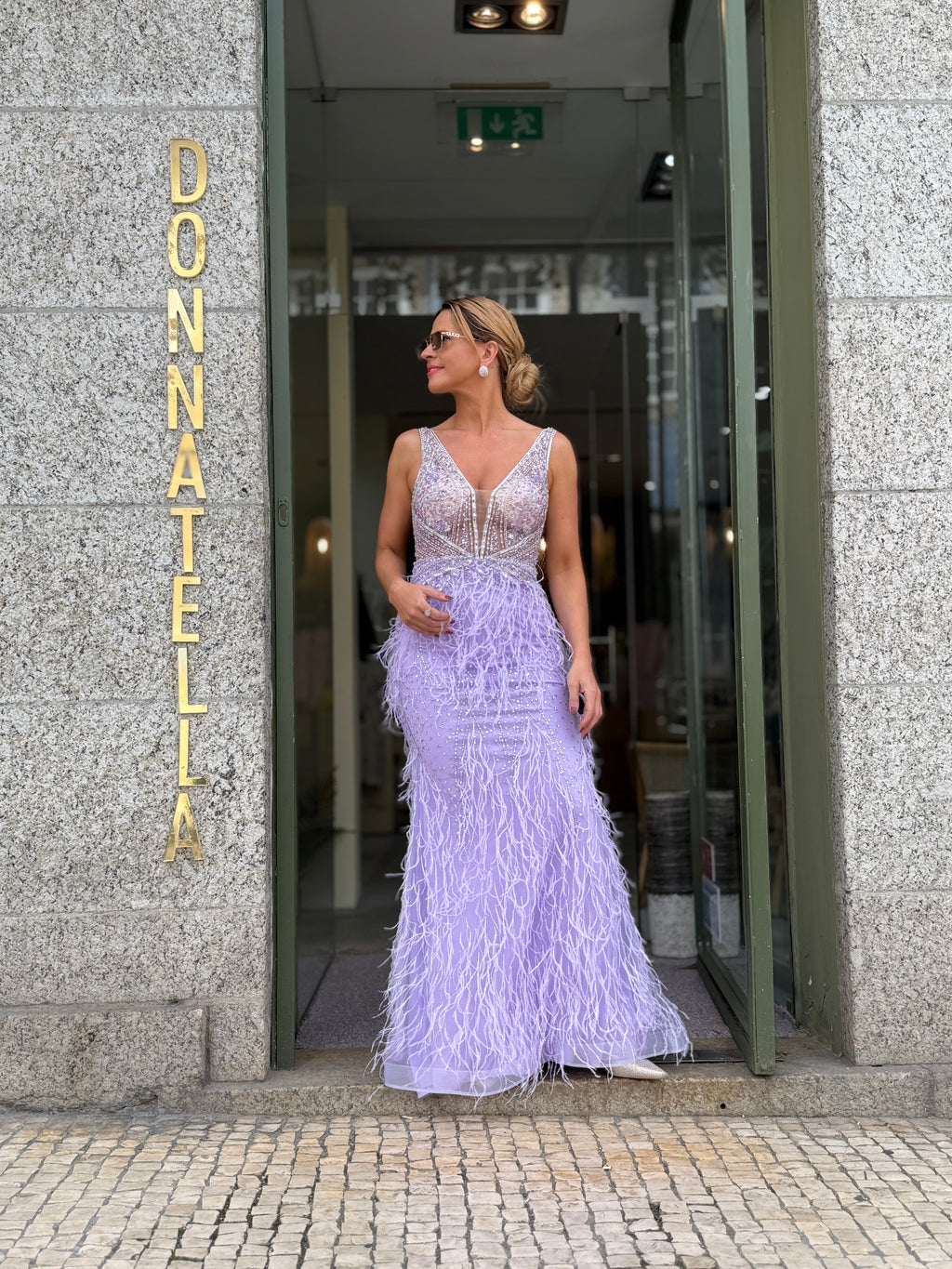VESTIDO LONGO DE PENAS