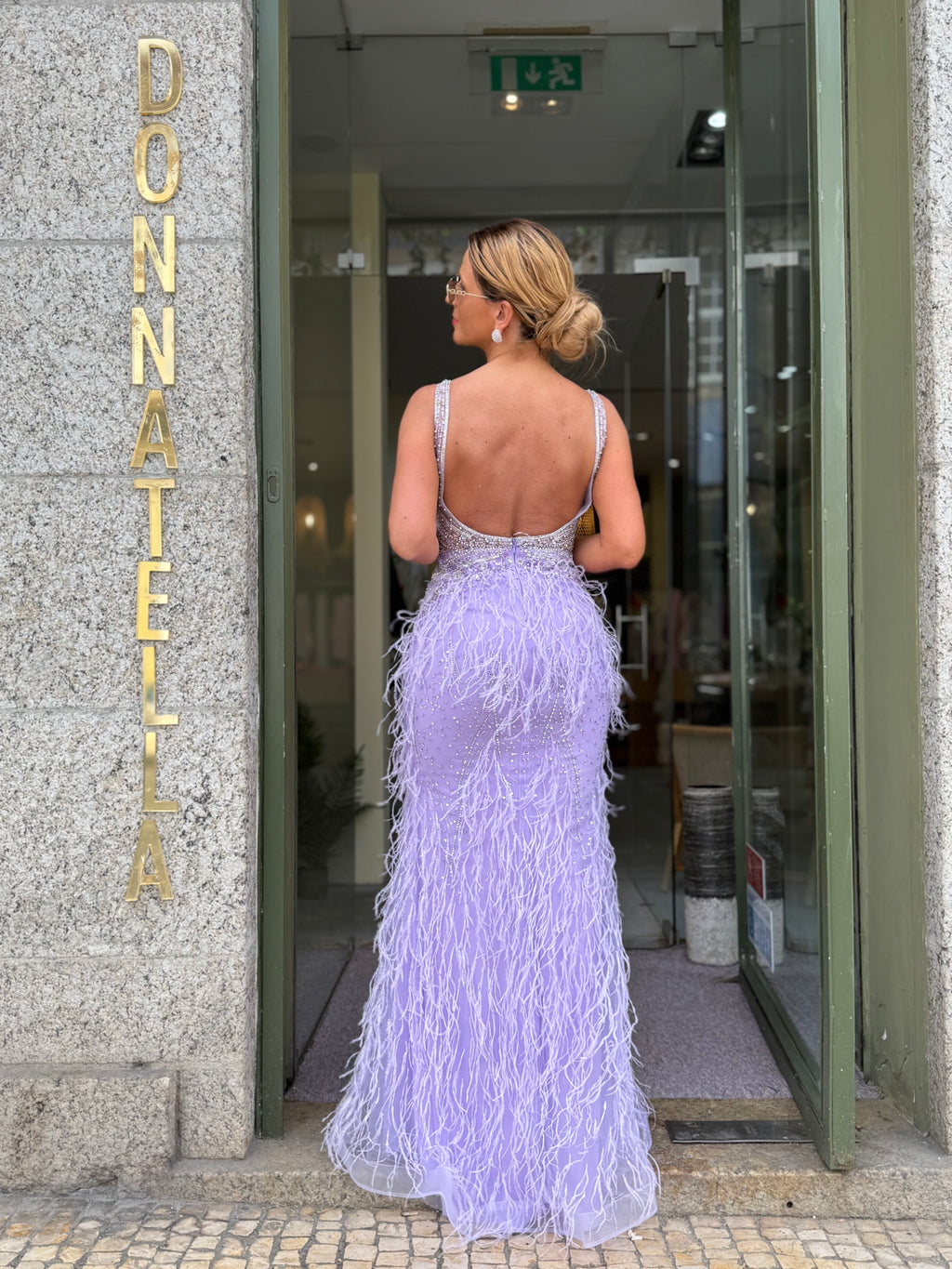 VESTIDO LONGO DE PENAS