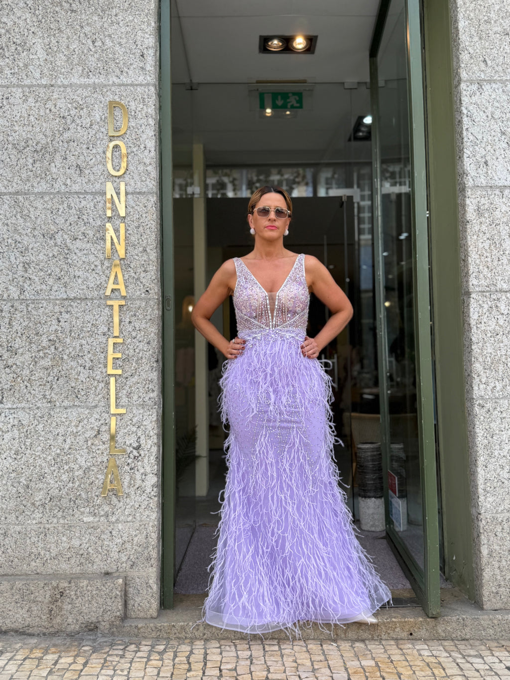 VESTIDO LONGO DE PENAS