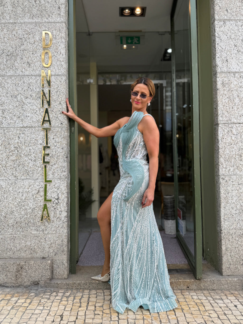VESTIDO GLAMOUR VERDE ÁGUA