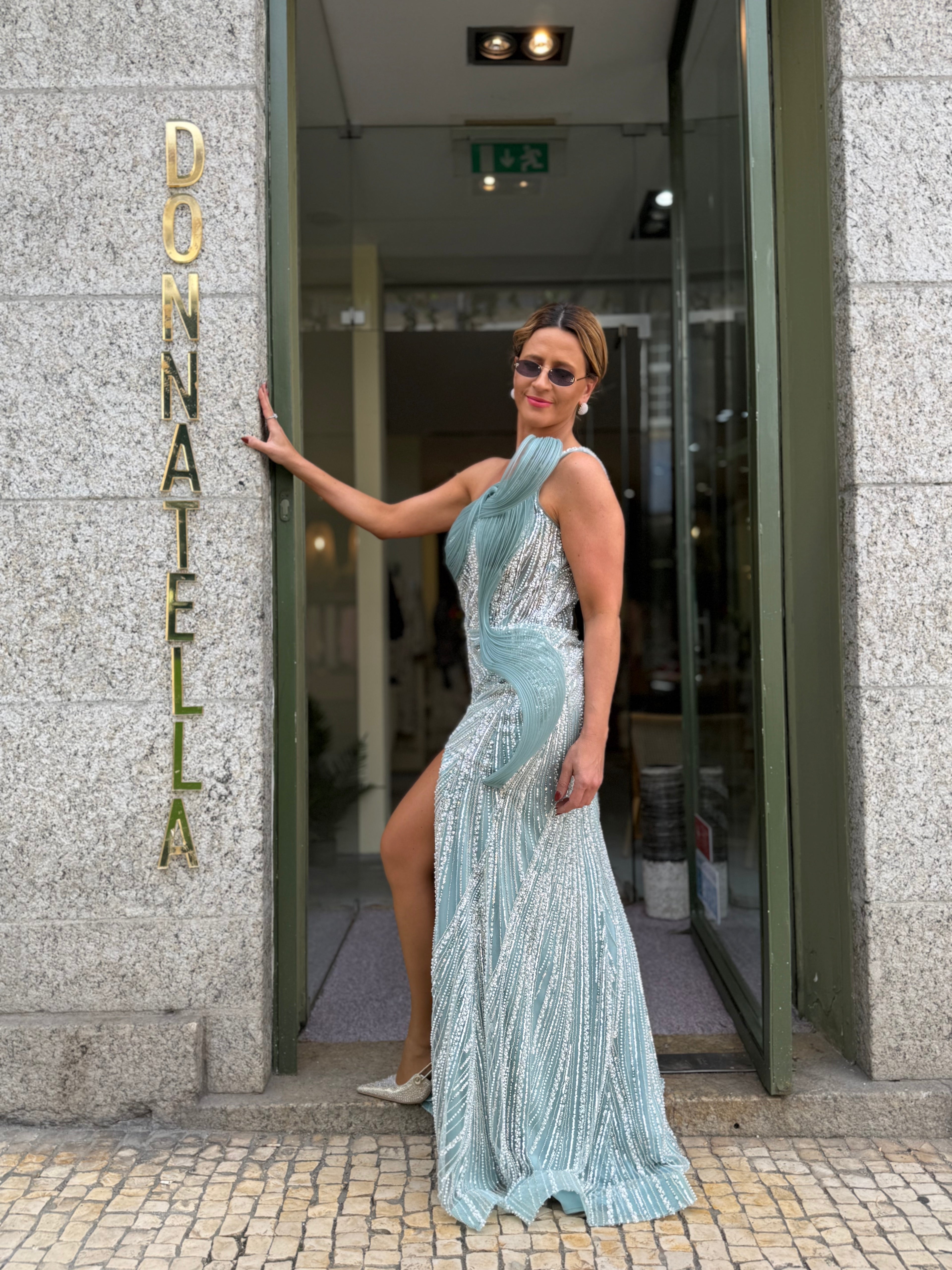 VESTIDO GLAMOUR VERDE ÁGUA