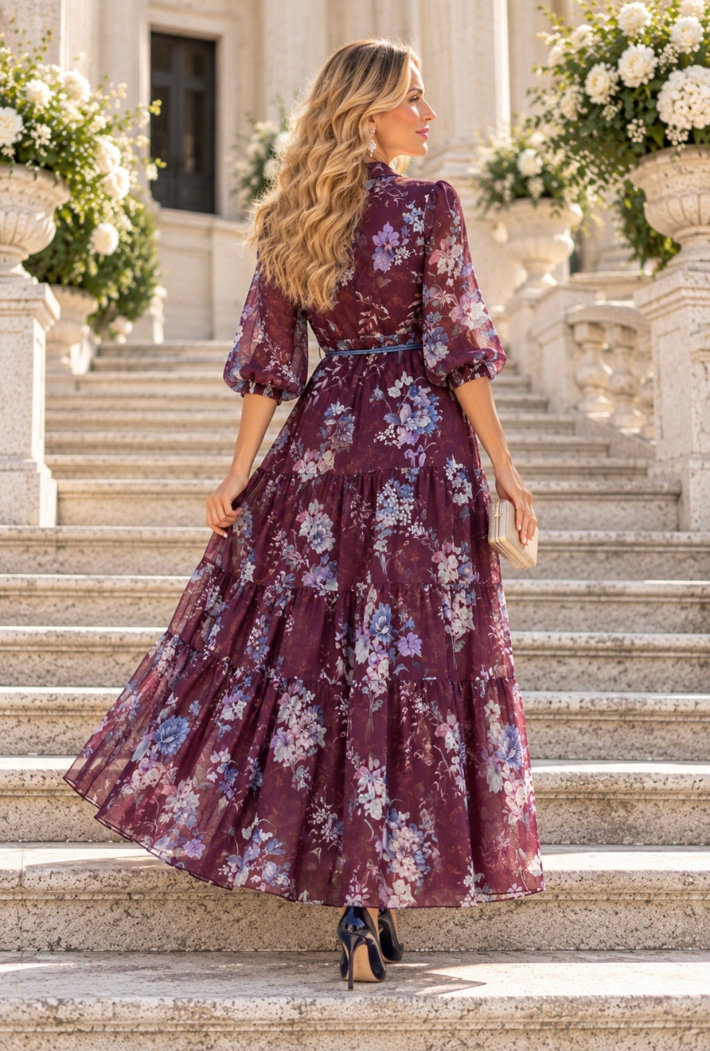 VESTIDO FLORAL VINHO