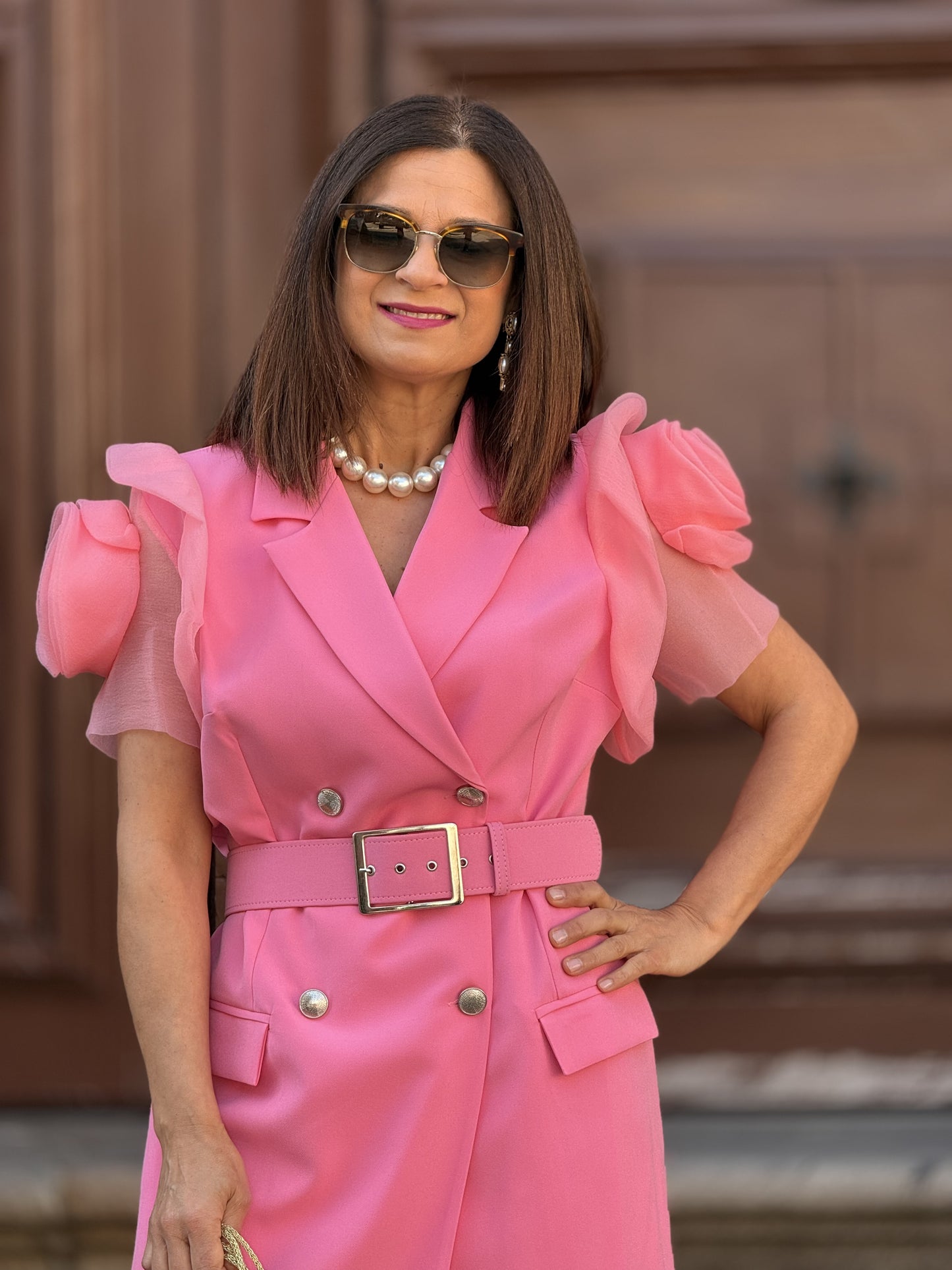 Vestido blazer com rosas
