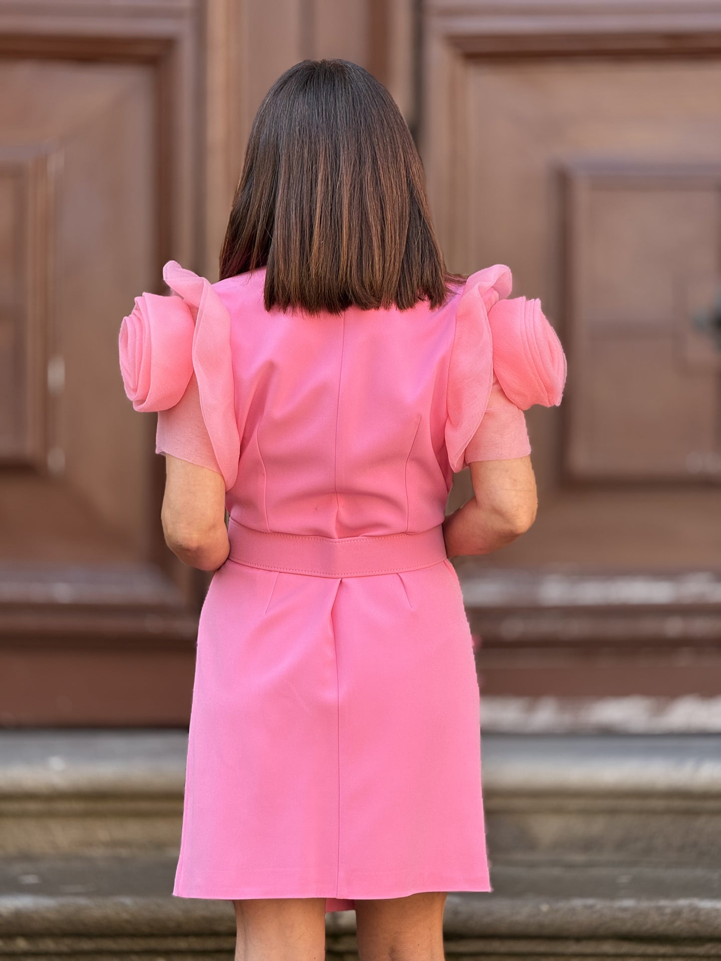 Vestido blazer com rosas