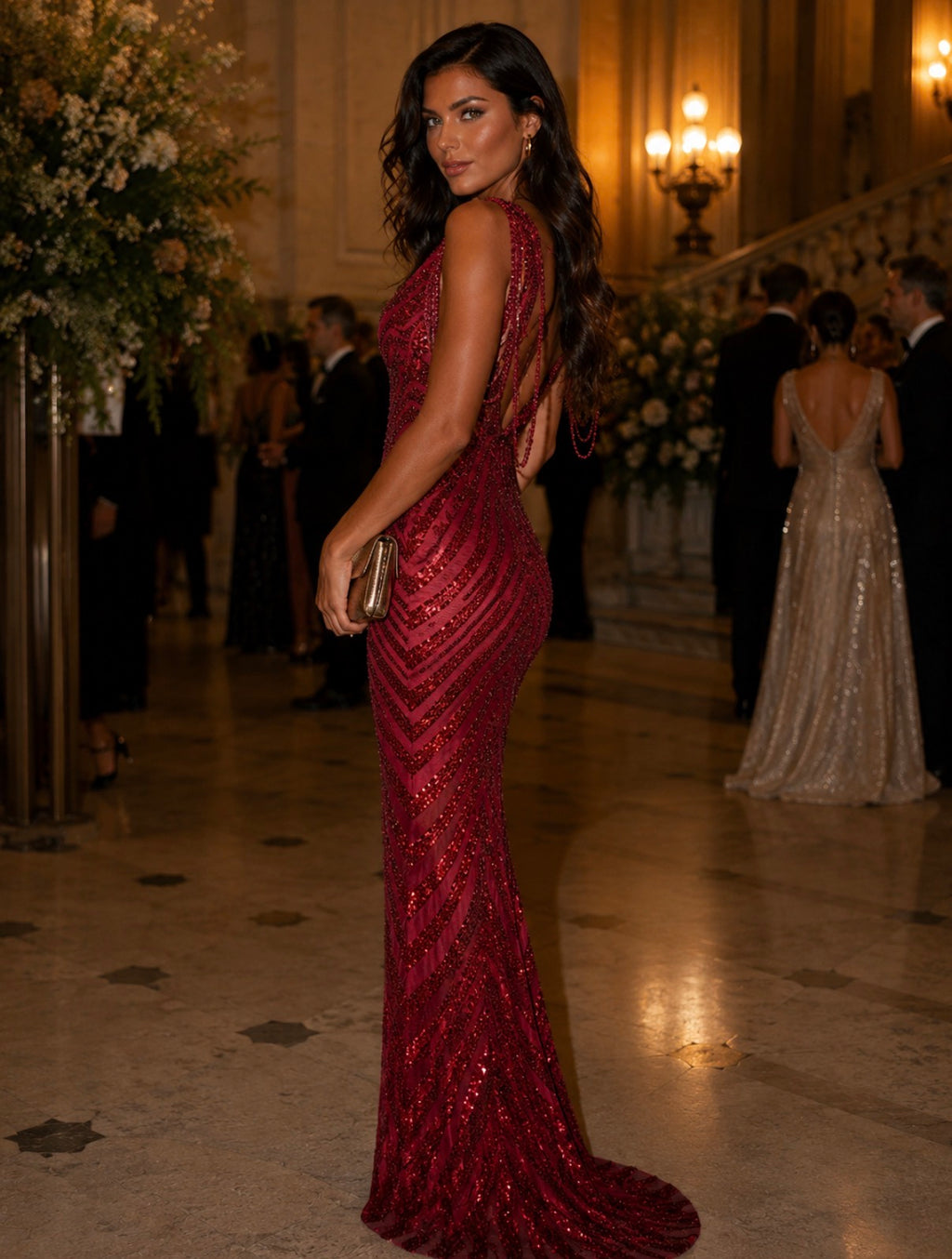 VESTIDO VERMELHO LANTEJOULAS