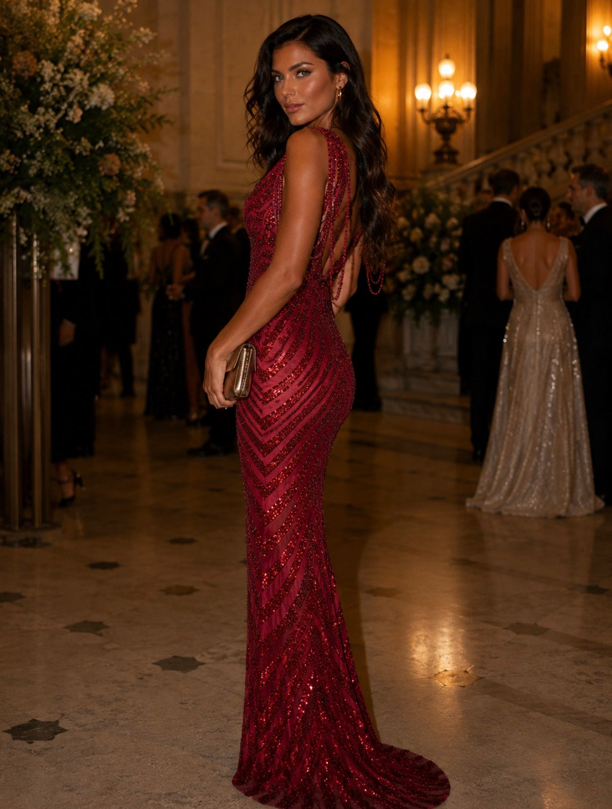 VESTIDO VERMELHO LANTEJOULAS