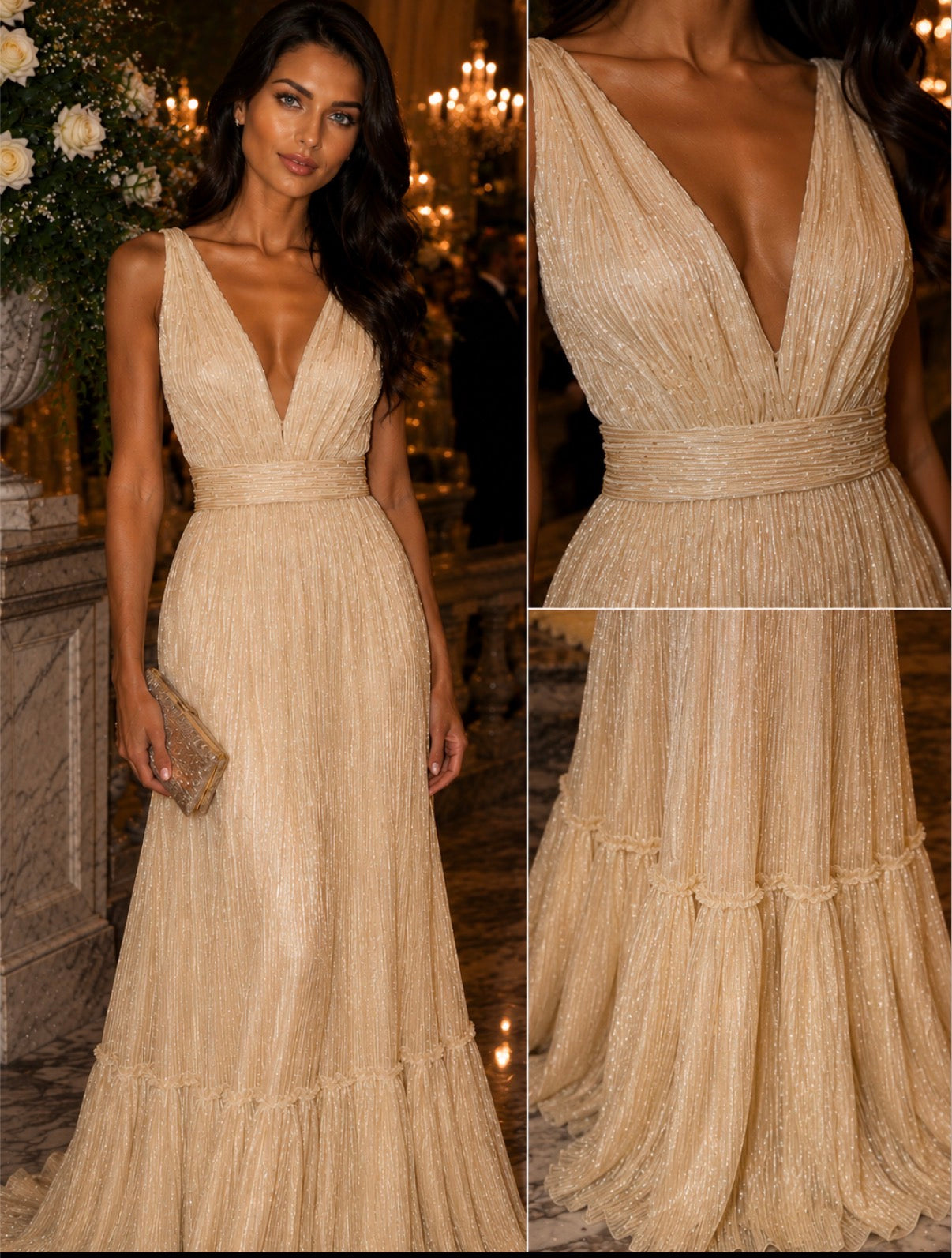 VESTIDO DOURADO PLISSADO